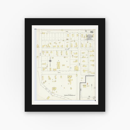 Old map wall art mockup — black gallery frame with white mat — Sanborn Fire Insurance Map from Escanaba, Delta County, Michigan (1913), Sheet #0035