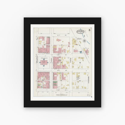 Old map wall art mockup — black gallery frame with white mat — Sanborn Fire Insurance Map from Anderson, Madison County, Indiana (1890), Sheet #0005