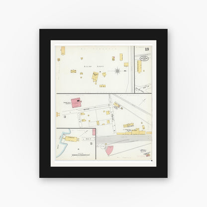 Old map wall art mockup — black gallery frame with white mat — Sanborn Fire Insurance Map from Revere, Suffolk County, Massachusetts (1900), Sheet #0013