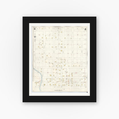 Old map wall art mockup — black gallery frame with white mat — Sanborn Fire Insurance Map from Snyder, Scurry County, Texas (1942), Sheet #0008