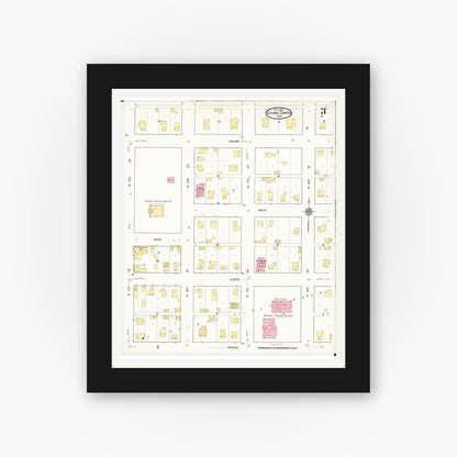 Old map wall art mockup — black gallery frame with white mat — Sanborn Fire Insurance Map from Guthrie Center, Guthrie County, Iowa (1916), Sheet #0003