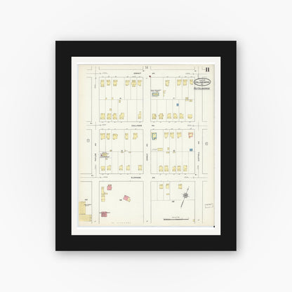 Old map wall art mockup — black gallery frame with white mat — Sanborn Fire Insurance Map from Collingswood, Camden County, New Jersey (1915), Sheet #0011