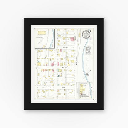Old map wall art mockup — black gallery frame with white mat — Sanborn Fire Insurance Map from Montrose, Lee County, Iowa (1902) â€” Complete Set