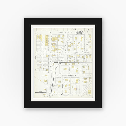 Old map wall art mockup — black gallery frame with white mat — Sanborn Fire Insurance Map from Ortonville, Big Stone County, Minnesota (1915), Sheet #0005