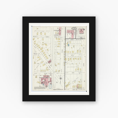 Old map wall art mockup — black gallery frame with white mat — Sanborn Fire Insurance Map from Elyria, Lorain County, Ohio (1915), Sheet #0009