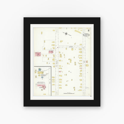 Old map wall art mockup — black gallery frame with white mat — Sanborn Fire Insurance Map from Flemington, Hunterdon County, New Jersey (1910), Sheet #0008
