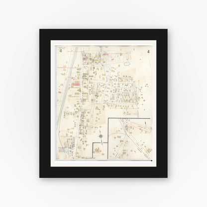 Old map wall art mockup — black gallery frame with white mat — Sanborn Fire Insurance Map from Overton, Rusk County, Texas (1939), Sheet #0004