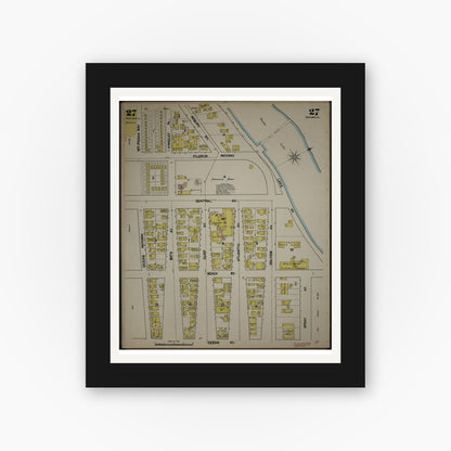 Old map wall art mockup — black gallery frame with white mat — Sanborn Fire Insurance Map from New Jersey Coast, New Jersey Coast, New Jersey (1890), Sheet #0027