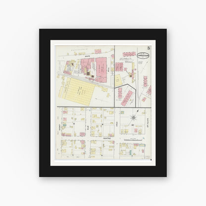 Old map wall art mockup — black gallery frame with white mat — Sanborn Fire Insurance Map from Lawrenceburg, Dearborn County, Indiana (1891), Sheet #0005