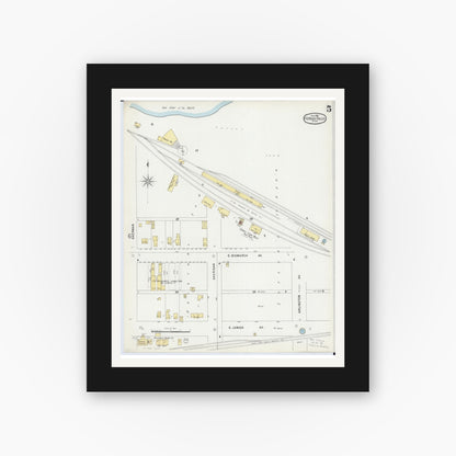 Old map wall art mockup — black gallery frame with white mat — Sanborn Fire Insurance Map from Fergus Falls, Otter Tail County, Minnesota (1896), Sheet #0005