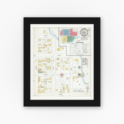 Old map wall art mockup — black gallery frame with white mat — Sanborn Fire Insurance Map from Florence, Florence County, Wisconsin (1904) - Complete Map Set