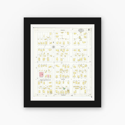 Old map wall art mockup — black gallery frame with white mat — Sanborn Fire Insurance Map from Red Oak, Montgomery County, Iowa (1899), Sheet #0002