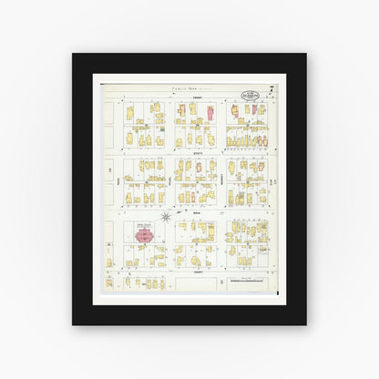 Old map wall art mockup — black gallery frame with white mat — Sanborn Fire Insurance Map from Saint Joseph, Berrien County, Michigan (1902), Sheet #0007