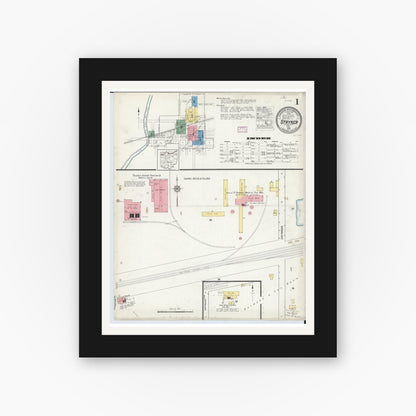 Old map wall art mockup — black gallery frame with white mat — Sanborn Fire Insurance Map from Stryker, Williams County, Ohio (1916) - Complete Map Set