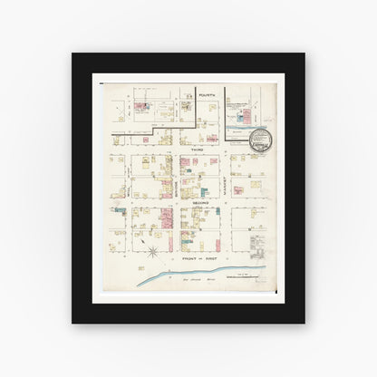 Old map wall art mockup — black gallery frame with white mat — Sanborn Fire Insurance Map from Eddyville, Wapello County, Iowa (1885), Sheet #0001