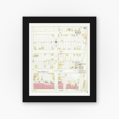 Old map wall art mockup — black gallery frame with white mat — Sanborn Fire Insurance Map from Whitewright, Grayson County, Texas (1911), Sheet #0003