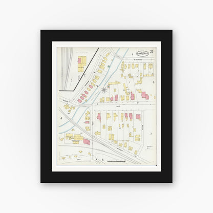 Old map wall art mockup — black gallery frame with white mat — Sanborn Fire Insurance Map from Hornell, Steuben County, New York (1898), Sheet #0003