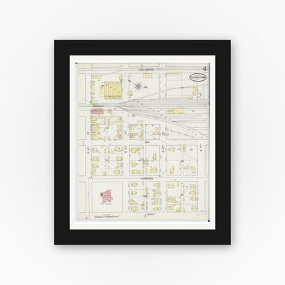 Old map wall art mockup — black gallery frame with white mat — Sanborn Fire Insurance Map from Beardstown, Cass County, Illinois (1894), Sheet #0004