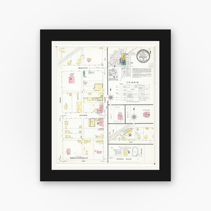 Old map wall art mockup — black gallery frame with white mat — Sanborn Fire Insurance Map from Osceola, Clarke County, Iowa (1907) â€” Complete Set
