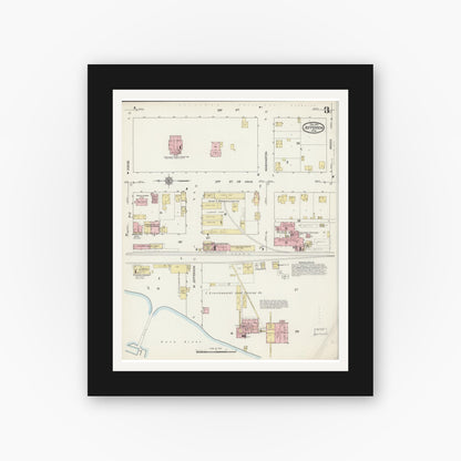 Old map wall art mockup — black gallery frame with white mat — Sanborn Fire Insurance Map from Jefferson, Jefferson County, Wisconsin (1914), Sheet #0003