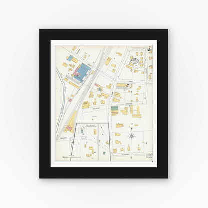 Old map wall art mockup — black gallery frame with white mat — Sanborn Fire Insurance Map from Mansfield, Bristol County, Massachusetts (1903), Sheet #0002