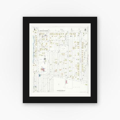 Old map wall art mockup — black gallery frame with white mat — Sanborn Fire Insurance Map from Grays Lake, Lake County, Illinois (1934), Sheet #0004