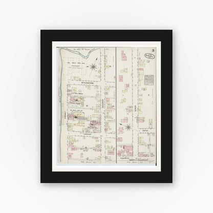 Old map wall art mockup — black gallery frame with white mat — Sanborn Fire Insurance Map from Ripley, Brown County, Ohio (1884), Sheet #0003