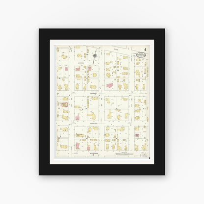 Old map wall art mockup — black gallery frame with white mat — Sanborn Fire Insurance Map from Covington, Fountain County, Indiana (1910), Sheet #0004