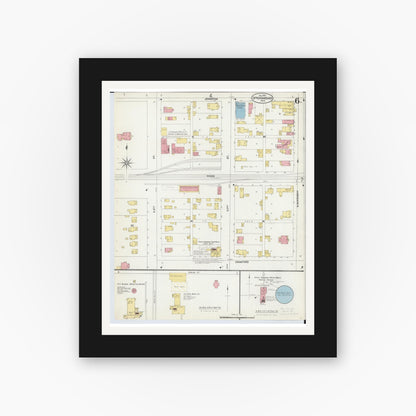Old map wall art mockup — black gallery frame with white mat — Sanborn Fire Insurance Map from Upper Sandusky, Wyandot County, Ohio (1902), Sheet #0006