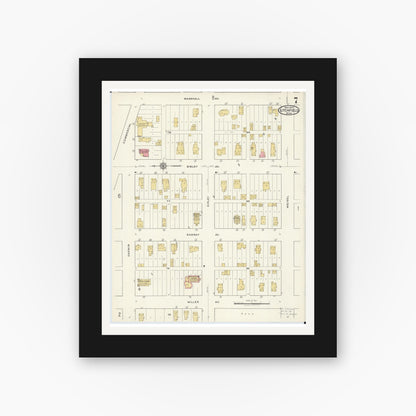 Old map wall art mockup — black gallery frame with white mat — Sanborn Fire Insurance Map from Litchfield, Meeker County, Minnesota (1917), Sheet #0007