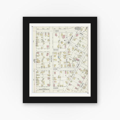 Old map wall art mockup — black gallery frame with white mat — Sanborn Fire Insurance Map from Freeport, Stephenson County, Illinois (1890), Sheet #0007
