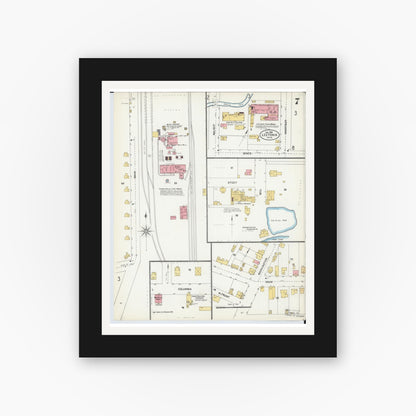 Old map wall art mockup — black gallery frame with white mat — Sanborn Fire Insurance Map from Leetonia, Columbiana County, Ohio (1903), Sheet #0007