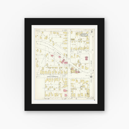 Old map wall art mockup — black gallery frame with white mat — Sanborn Fire Insurance Map from Crawfordsville, Montgomery County, Indiana (1913), Sheet #0003