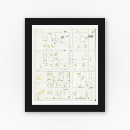 Old map wall art mockup — black gallery frame with white mat — Sanborn Fire Insurance Map from Caldwell, Burleson County, Texas (1906), Sheet #0003