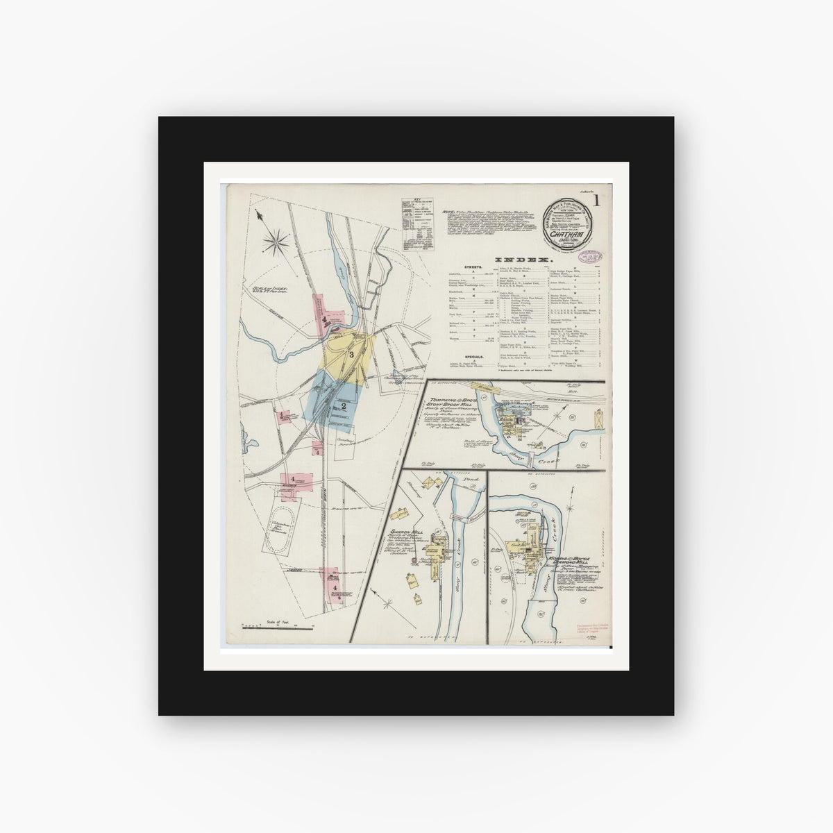 Old map wall art mockup — black gallery frame with white mat — Sanborn Fire Insurance Map from Chatham, Columbia County, New York (1886) - Complete Map Set