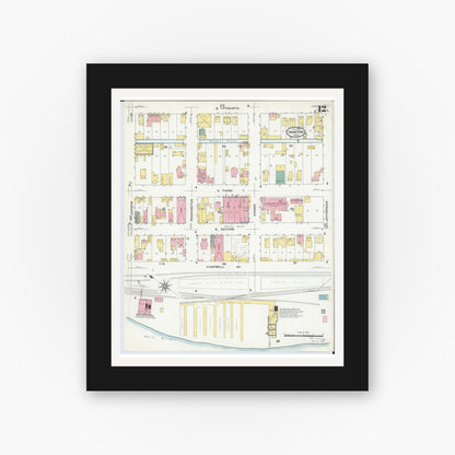 Old map wall art mockup — black gallery frame with white mat — Sanborn Fire Insurance Map from Ironton, Lawrence County, Ohio (1909), Sheet #0012