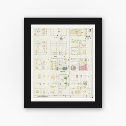 Old map wall art mockup — black gallery frame with white mat — Sanborn Fire Insurance Map from Corsicana, Navarro County, Texas (1894), Sheet #0002