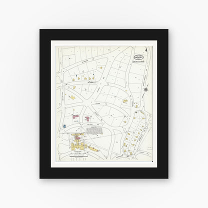 Old map wall art mockup — black gallery frame with white mat — Sanborn Fire Insurance Map from Pinehurst, Moore County, North Carolina (1920), Sheet #0004