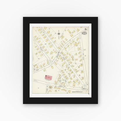 Old map wall art mockup — black gallery frame with white mat — Sanborn Fire Insurance Map from Maynard, Middlesex County, Massachusetts (1915), Sheet #0005