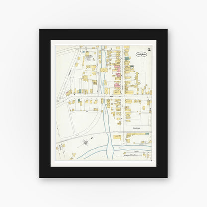 Old map wall art mockup — black gallery frame with white mat — Sanborn Fire Insurance Map from Shickshinny, Luzerne County, Pennsylvania (1901), Sheet #0002
