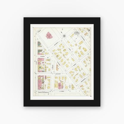 Old map wall art mockup — black gallery frame with white mat — Sanborn Fire Insurance Map from Harvard, McHenry County, Illinois (1902), Sheet #0003