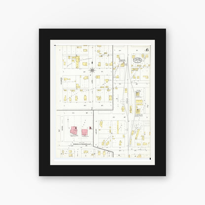 Old map wall art mockup — black gallery frame with white mat — Sanborn Fire Insurance Map from Tipton, Cedar County, Iowa (1906), Sheet #0006