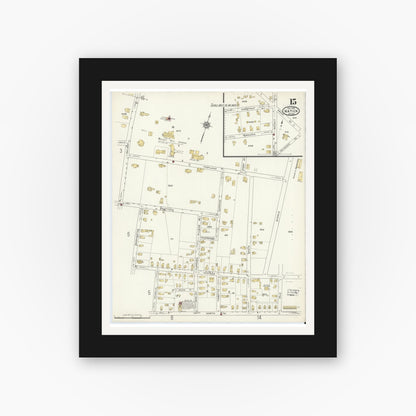 Old map wall art mockup — black gallery frame with white mat — Sanborn Fire Insurance Map from Natick, Middlesex County, Massachusetts (1915), Sheet #0015