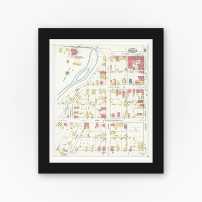 Old map wall art mockup — black gallery frame with white mat — Sanborn Fire Insurance Map from Waverly, Pike County, Ohio (1921), Sheet #0005