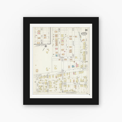 Old map wall art mockup — black gallery frame with white mat — Sanborn Fire Insurance Map from Tarentum, Allegheny County, Pennsylvania (1914), Sheet #0019