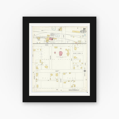 Old map wall art mockup — black gallery frame with white mat — Sanborn Fire Insurance Map from Whitewright, Grayson County, Texas (1912), Sheet #0010