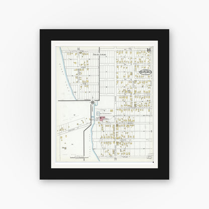 Old map wall art mockup — black gallery frame with white mat — Sanborn Fire Insurance Map from West Palm Beach, Dade County, Florida (1920), Sheet #0016