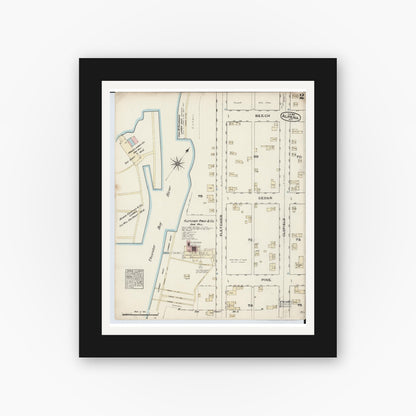 Old map wall art mockup — black gallery frame with white mat — Sanborn Fire Insurance Map from Alpena, Alpena County, Michigan (1884), Sheet #0002