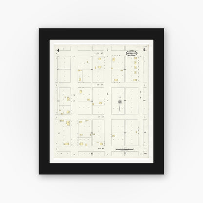 Old map wall art mockup — black gallery frame with white mat — Sanborn Fire Insurance Map from Abernathy, Hale County, Texas (1925), Sheet #0004