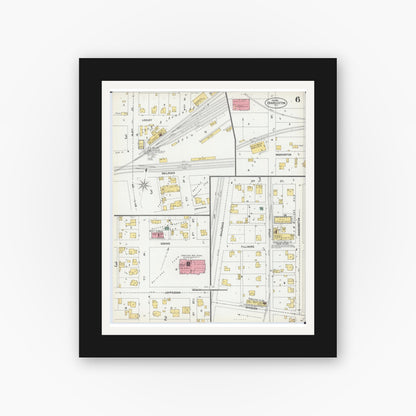 Old map wall art mockup — black gallery frame with white mat — Sanborn Fire Insurance Map from Charleston, Coles County, Illinois (1902), Sheet #0006
